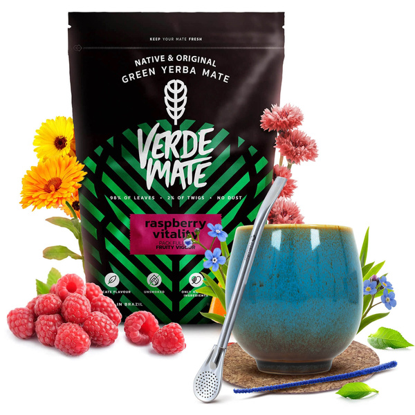 Yerba Mate készlet Verde Mate Raspberry 500g Kalácsa + Bombilla