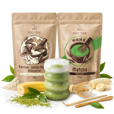 Készlet színes Matcha Latte-hoz: Matcha + White Matcha + kiegészítők