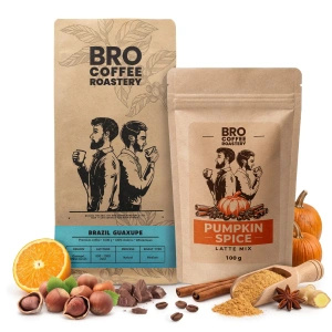 Pumpkin Spice Latte szett: Bro Coffee Roastery Brazil Guaxupe kávé 1kg + Pumpkin Spice Latte Mix 100g