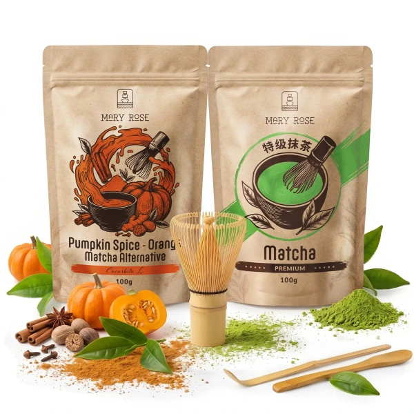 Készlet színes Matcha Latte-hoz: Matcha + Orange Matcha + kiegészítők
