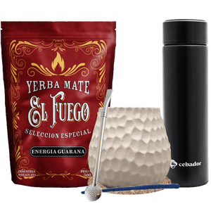 Yerba Mate készlet: El Fuego 500g + Thermosz LED + Mate Tök + Bombilla