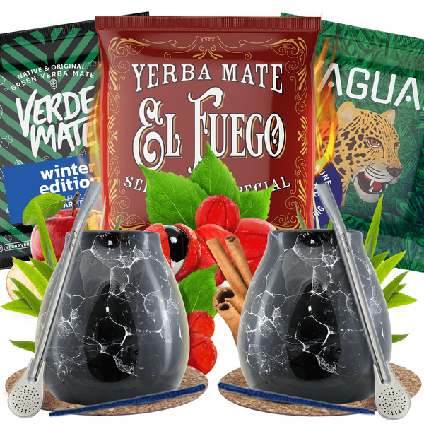 Yerba Mate szett két főre: minták 3×50g + 2x Mate Tök + 2x Bombilla