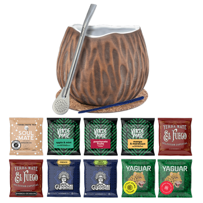 Yerba Mate készlet 10x50g Calabash kókuszos Bombilla 500g
