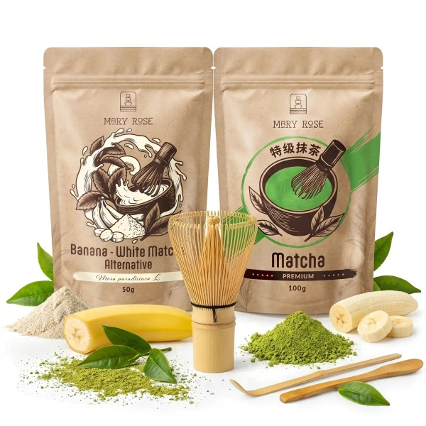 Készlet színes Matcha Latte-hoz: Matcha + White Matcha + kiegészítők
