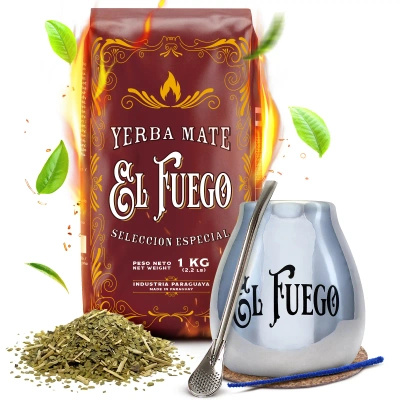 Yerba Mate készlet: El Fuego Elaborada 1kg + Mate Tök + Bombilla