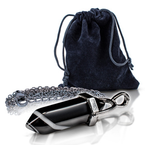 Fekete achát medál tasakban + lánc