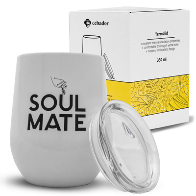TermoLid – hőszigetelt yerba mate bögre fedéllel – Soul Mate (fehér) – 350 ml