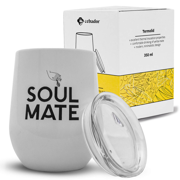 TermoLid – hőszigetelt yerba mate bögre fedéllel – Soul Mate (fehér) – 350 ml
