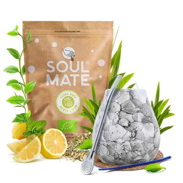 Yerba Mate készlet Soul Mate Organica Menta Limon 500g 0,5kg Mate Tökre + Bombilla