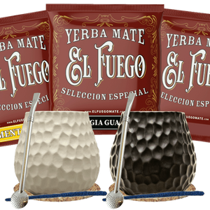 Yerba Mate készlet két személyre: minták El Fuego 3x50g + Mate Tök + 2x Bombilla