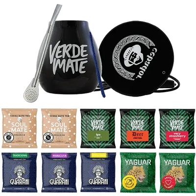 Yerba Mate készlet: 10x50g minták + USB csészemelegítő + Mate Tök + Bombilla