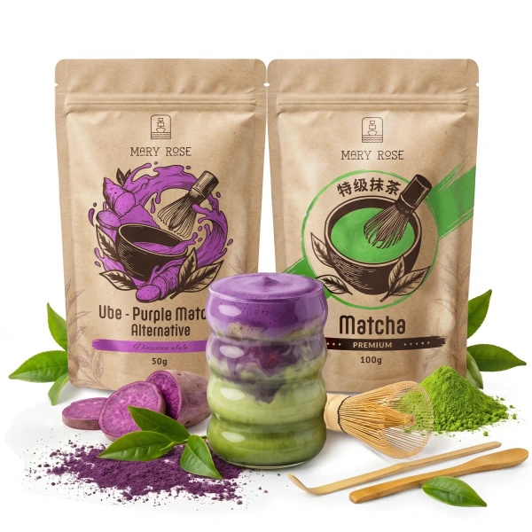 Készlet színes Matcha Latte-hoz: Matcha + Purple Matcha + kiegészítők