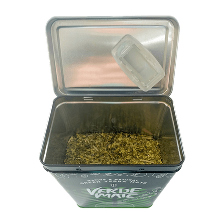Yerbera – Fém doboz + Verde Mate Green Despalada 0,5 kg