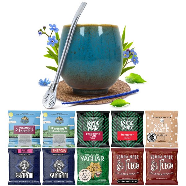 Yerba Mate 10x50g 500g mintakészlet + kiegészítők